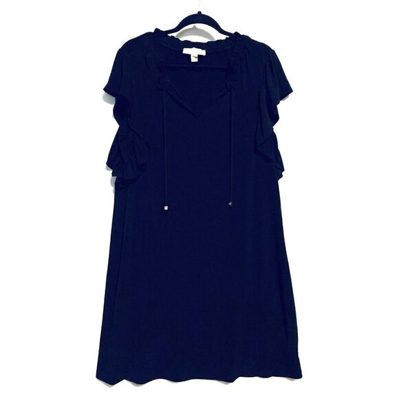 Michael Kors Dress Womens 1X Black Flutter Ruffle Sleeve Tie Neck Stretch Jersey - Picture 1 of 5